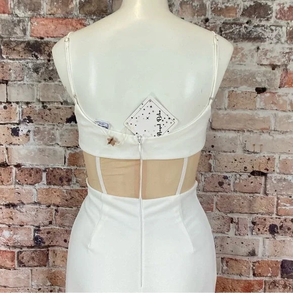 Angel Biba Corseted Mini Dress Blind Date Nude Mesh Bodycon White Sz Small - Picture 8 of 14